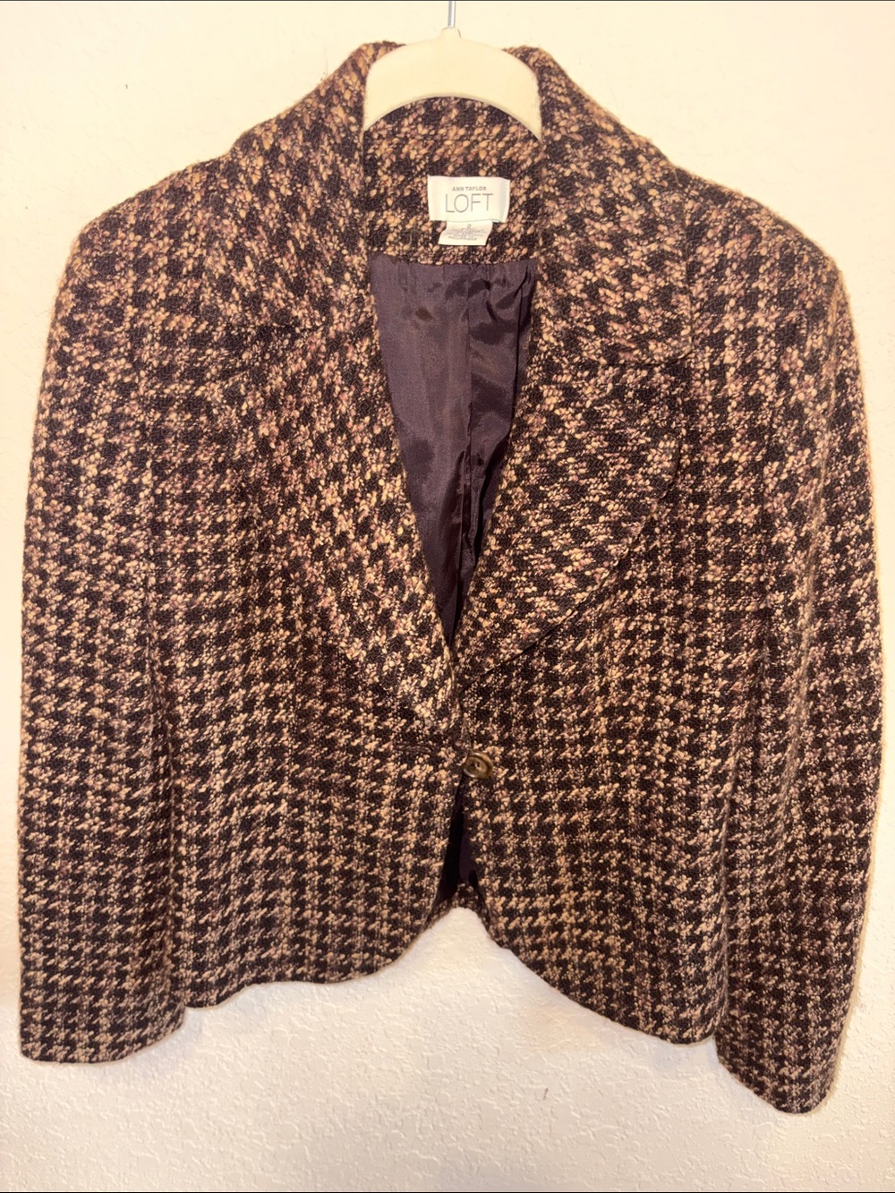LOFT Women's Houndstooth Blazer in Brown and Black